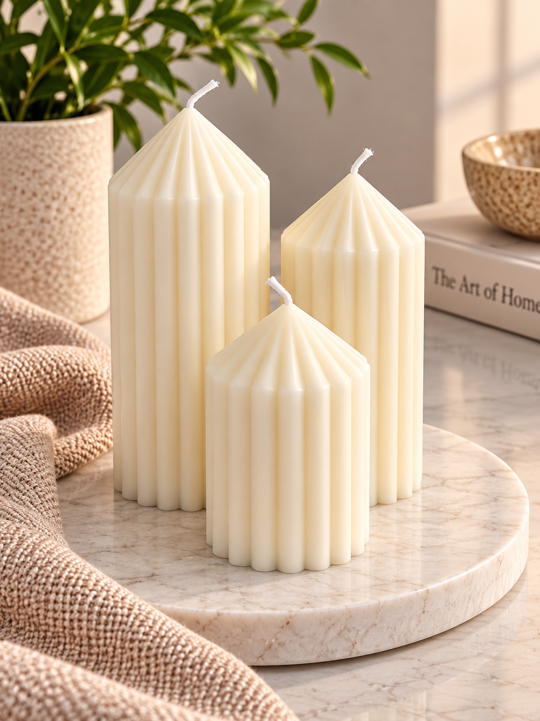 Fluted Pillar Candle Set - Soy Wax